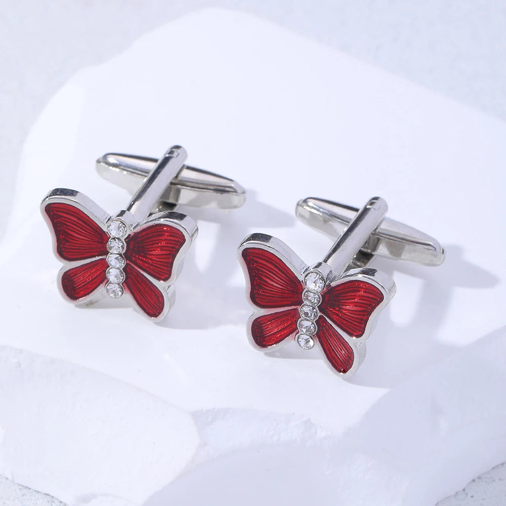 New Insect Red butterfly Shaped Drip Oil Cufflinks Men's Studded Diamond Personalized Cufflinks
