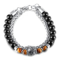 Punk Tiger Eye Stone Beads Bracelet Stainless Steel Charm Couple Bangle Cuban Chain Jewelry Gift for Men Wholesale Customize