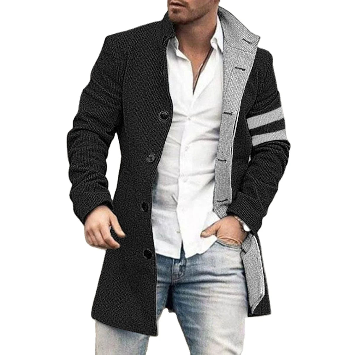 New Winter Men's Long Windbreaker Coat Single Breasted Top Men's Clothing