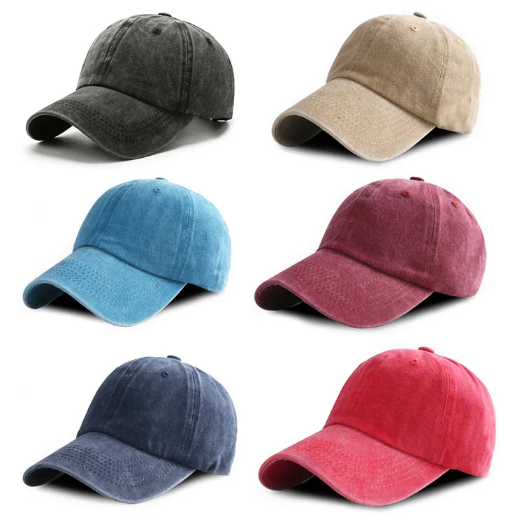 Wholesale Custom Logo Retro Vintage Cotton Adjustable Dad Hats Solid Color Distressed Washed Sports Baseball Caps