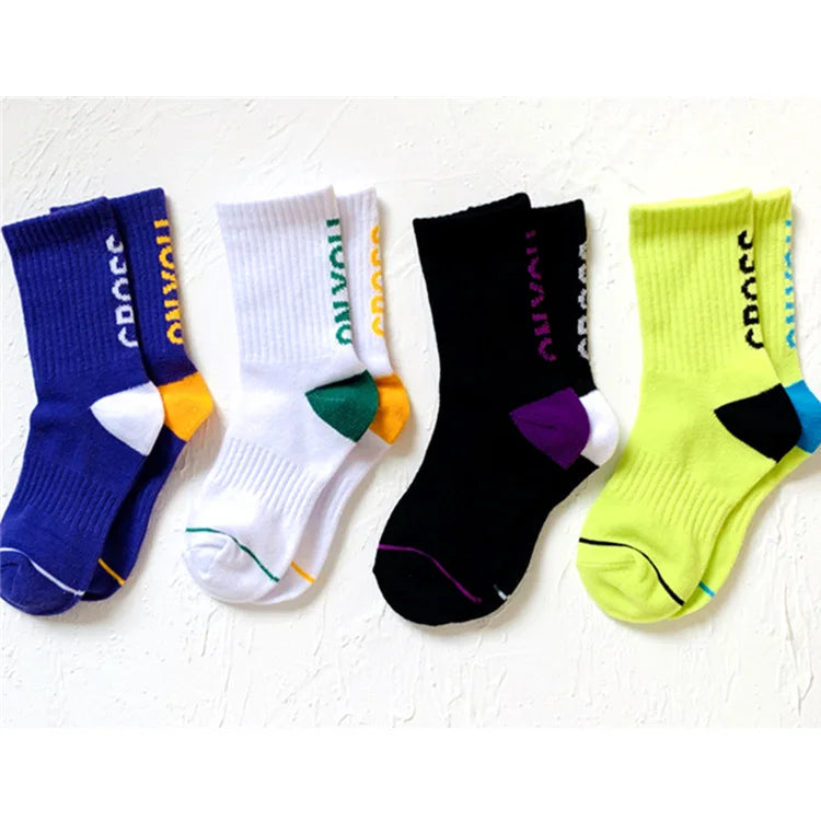 Anti Slip Long Tube Spring Kids Crew Sport Socks Boys Girl Wear Running Grip Football Basketball Cotton Socks Patchwork Color
