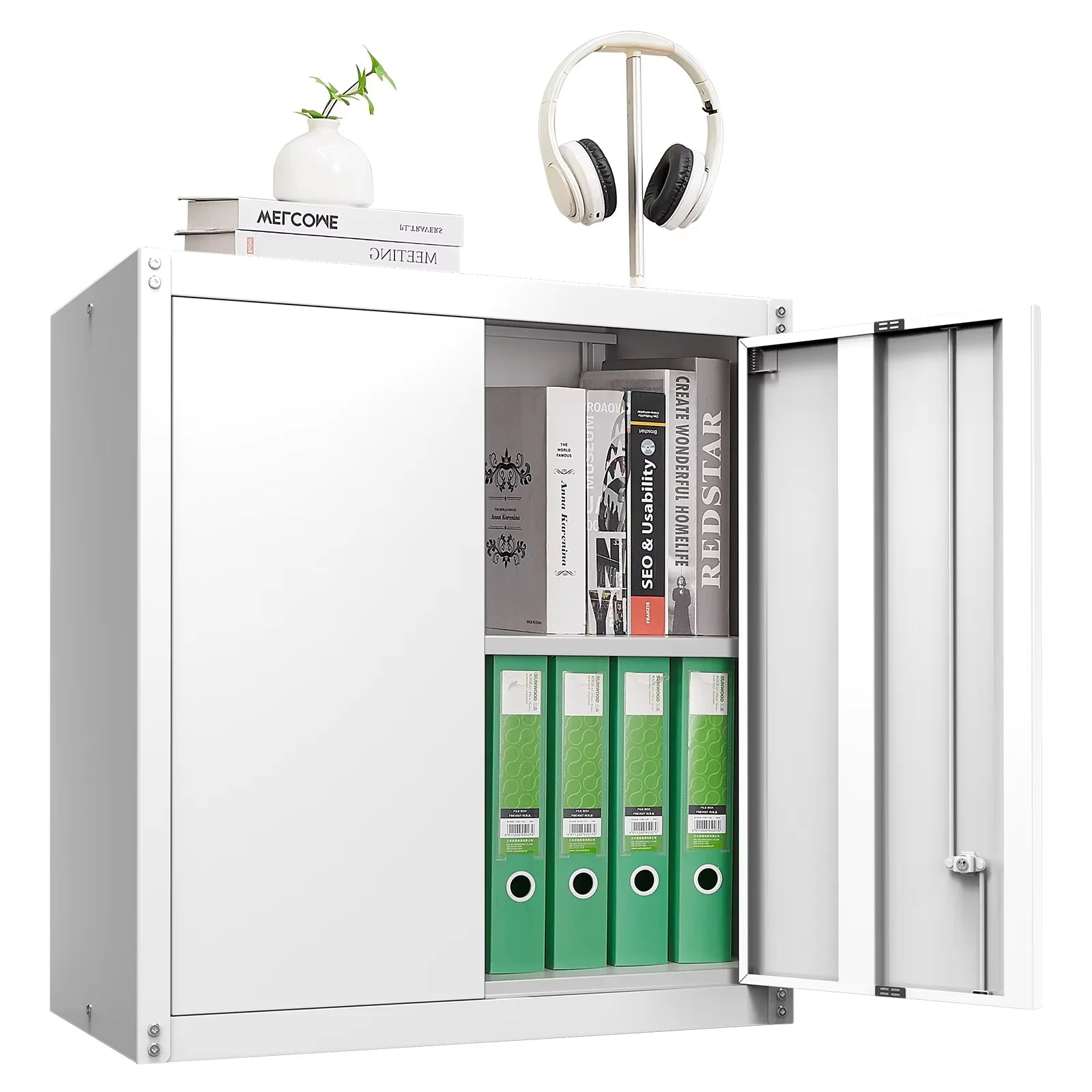 Metal Wall Cabinets for Storage With Lock Steel Garage Hanging Cabinet With 1 Adjustable Shelf and 2 Doors