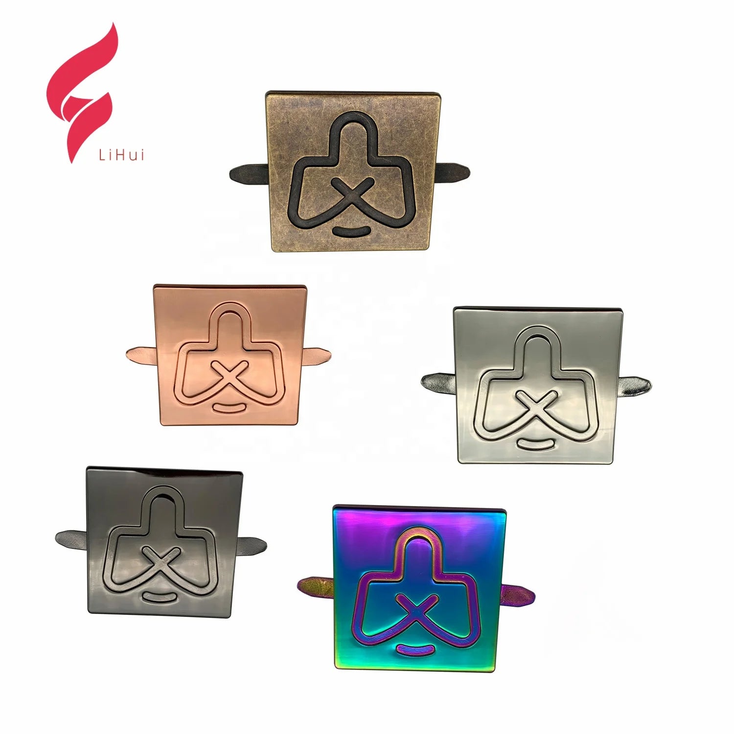 Lihui Custom Fashionable Luxury Square Engraved Letter Nickel Free Metal Logo Tag & Hang Plate for Handbags/Shoes