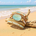 Women Customized Jewelry Boho Bracelet Natural Gemstone Glass Amazonite Valentine Heart Charm Woven 5 Strands Wrap Bracelets