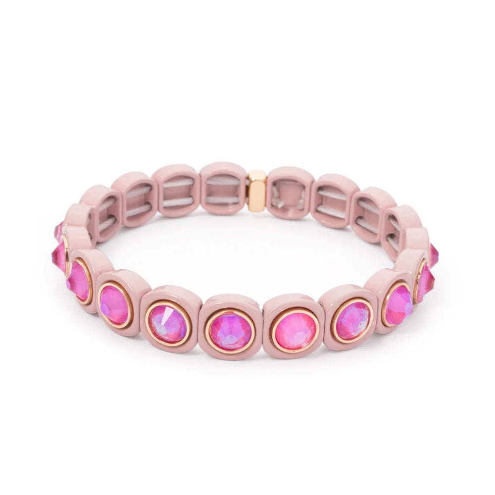 RisingMoon Bohemian Jewelry Elastic Stretch Stacking Bracelet CZ Enamel Tile Stacked Bracelets for Women Men