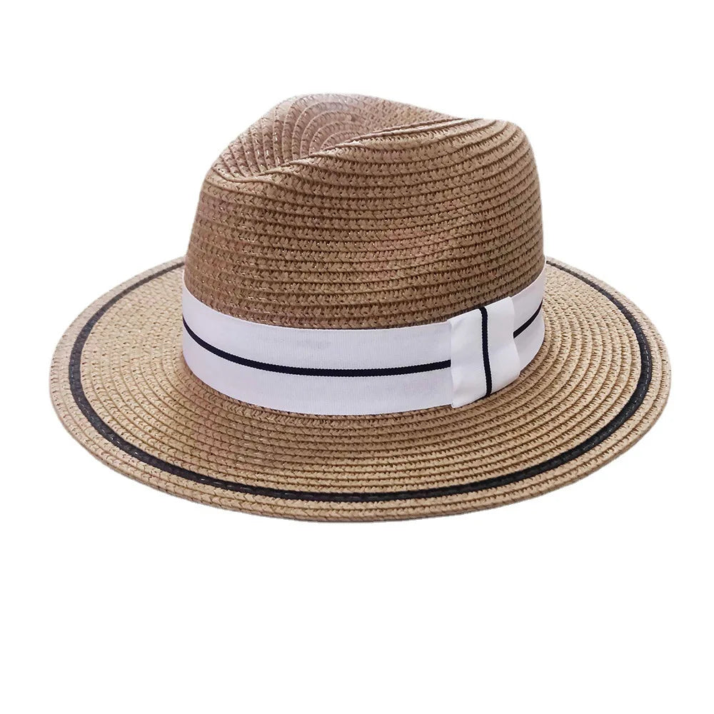 Summer Men Women Straw Hat With Belt Panama Fedora Hats for Beach Travel Sun Hats Foldable