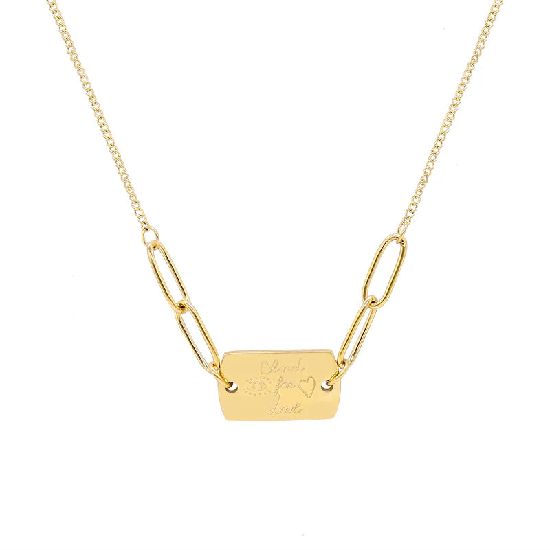 Love English Square Brand Pendant Necklace Women Clavicle Chain Titanium Steel Jewelry