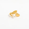 High End 18K PVD Gold Plated Irregular Leaf Fresh Water Pearl Open Rings Stainless Steel Women Tarnish Free Fashion Jewelry