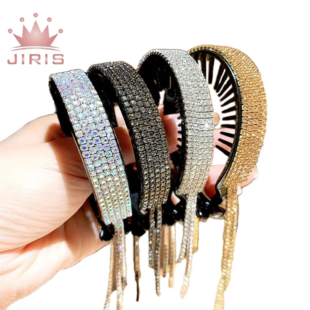 Jiris New Fashionable Rhinestone Banana Clip Metal Hair Clip Girl Tassel Ponytail Buckle Korean Hair Accessories Muliuse Hair