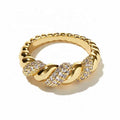 Gemnel Everyday Essential Dipped a Layer of 14K Gold Cubic Zirconia Gemstones Chunky Twisted Rope Ring