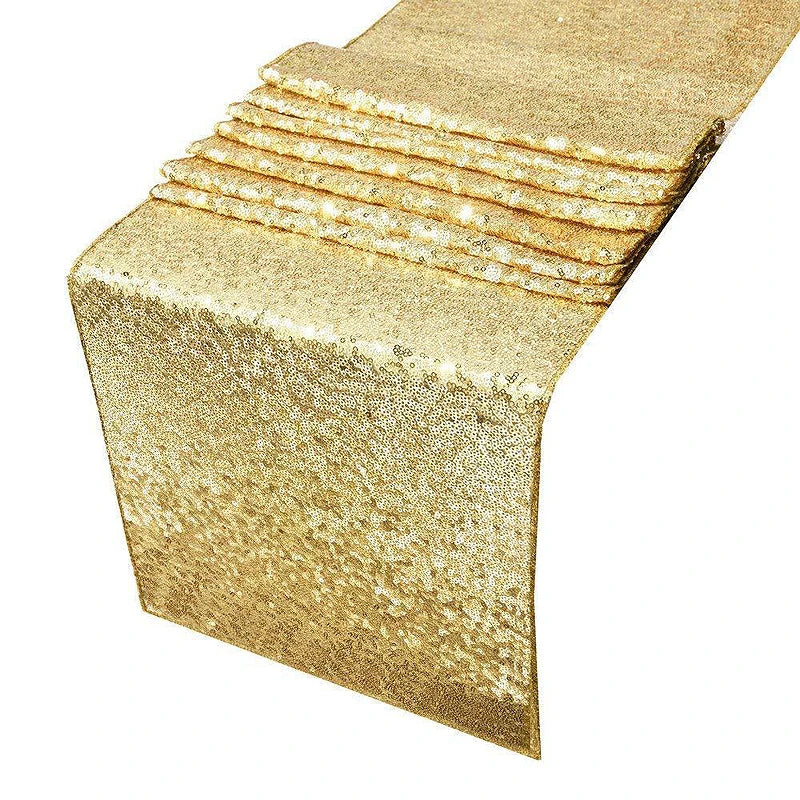 Factory Price 30x240cm Gold Glitter Sequin Table Runners Table Cover Satin Tablecloth for Wedding Party Banquet Home Hotel Table