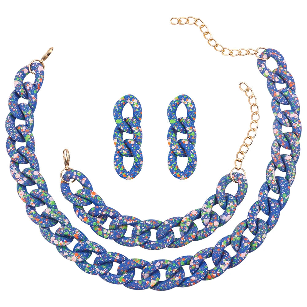 Wholesale Custom Korean Retro Personality Watercolor Lacquer Speckled Acrylic Chain Earrings Bracelet Necklace Set for Women