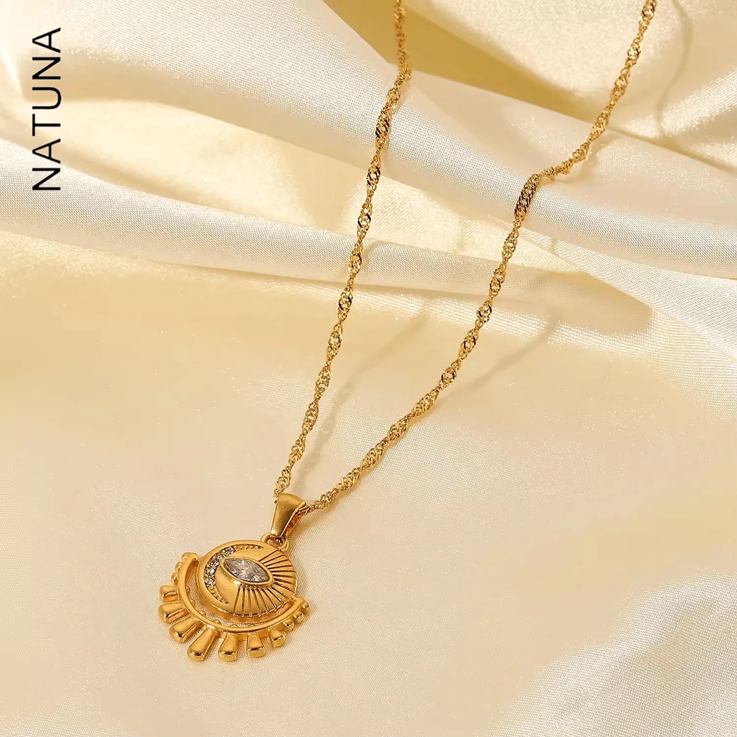 Fashion INS Style Jewelry Turkey Devil Eye Necklace Stainless Steel 18K Gold Vermil Round Zirconium Pendant Necklace for Women
