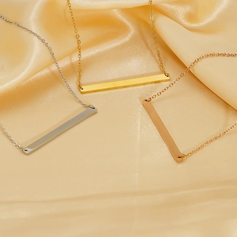 DAIHE Fashion Jewelry Blank Pendant Carved Engraved Necklace 18k Gold-Plated Stainless Steel Bar Necklace