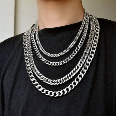 New Thick Chain Necklace Men Stainless Steel Necklace Hip Hop Ins Cuban Link Necklace Punk Jewelry