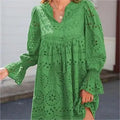 S-3XL Hollow Pattern Dress Wholesale Long Sleeved Short Skirt Manufacturer Breathable V Neck Lace Dress Factory Directly