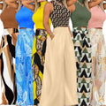 Spring Summer Fall Plus Size Women Clothes Ladies Casual Sleeveless Printing tank Crop Top Wide Leg Pants Two Piece Women's Sets