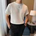 M-5XL Summer Men's Korean Loose Knit Short Sleeved T-shirt Underlay Solid Color Casual T-shirt