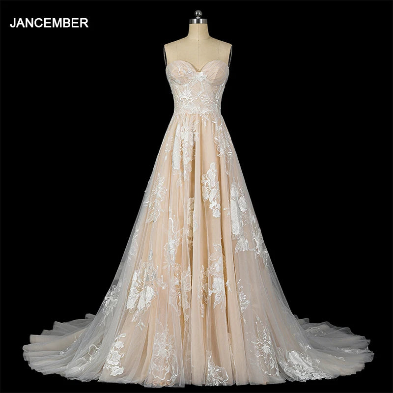 Custom-made Strapless With Sweetheart Ivory Lace Floral A-line Romantic Evening Dress LSDZ88