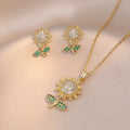 Minimalist Wedding Jewelry Set Stainless Steel Flower Zircon Necklace Earrings Set Sunflower Jewelry Set for Women