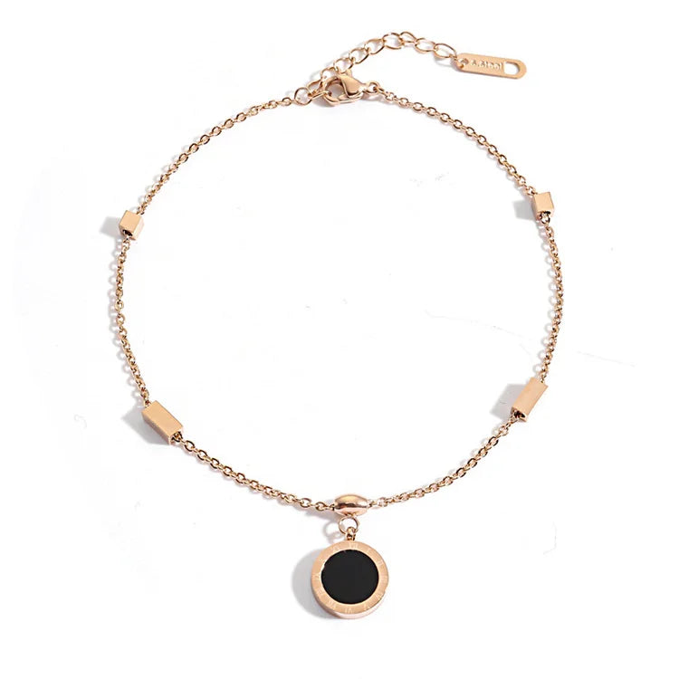 Wholesale New Dainty Charms Titanium Steel Non Tarnish Anklets Roman Numerals Seashell Anklets for Women