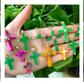 Jialin 2021 INS 18k Gold Jade Tip Cross Pendant Natural Eye Diamond Icy Crown Fuchsia Green Jade Cross Necklace