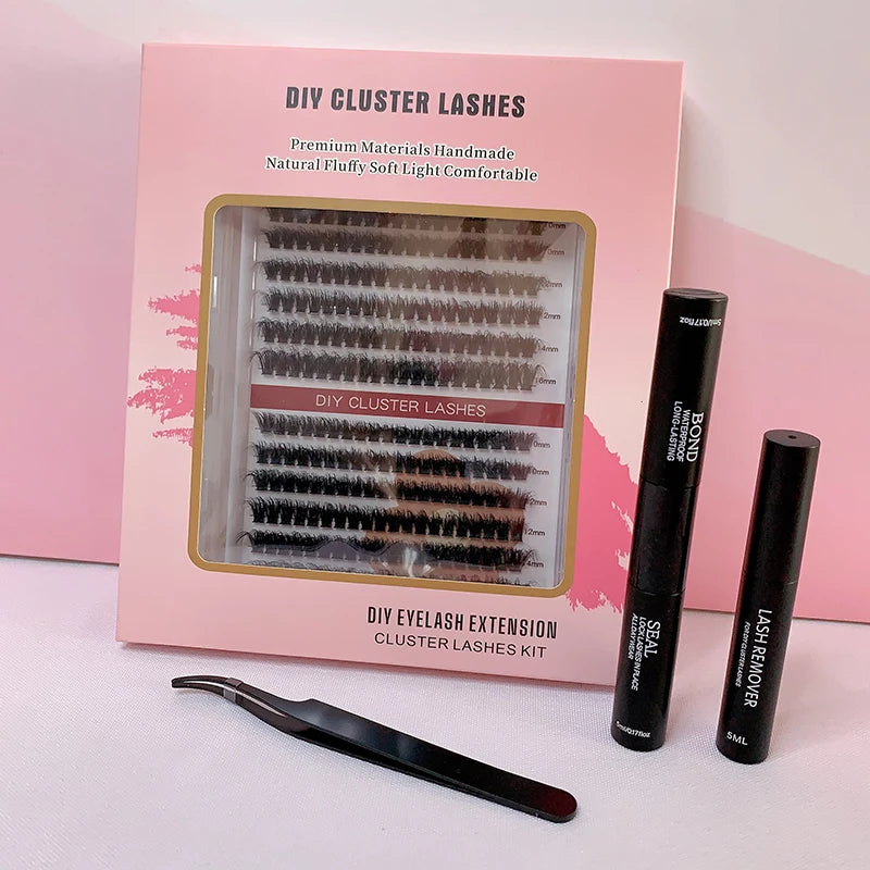 Natural Long 0.07mm Handmade Fans Eyelash Extension Kit C D Curl Segment Pre-Cut DIY Cluster Lashes Kit
