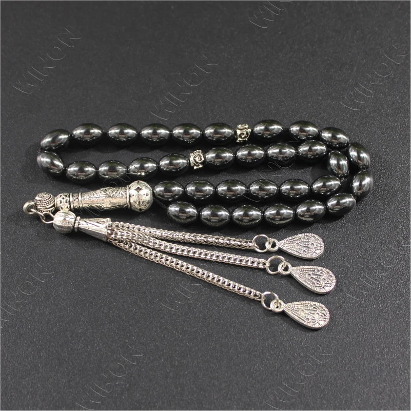 Natural Black Hematite 33 Tasbih Arabic Fashion Jewelry Prayer Beads Misbaha Eid Ramadan Gifts Islamic Rosary Bead Subha Muslim