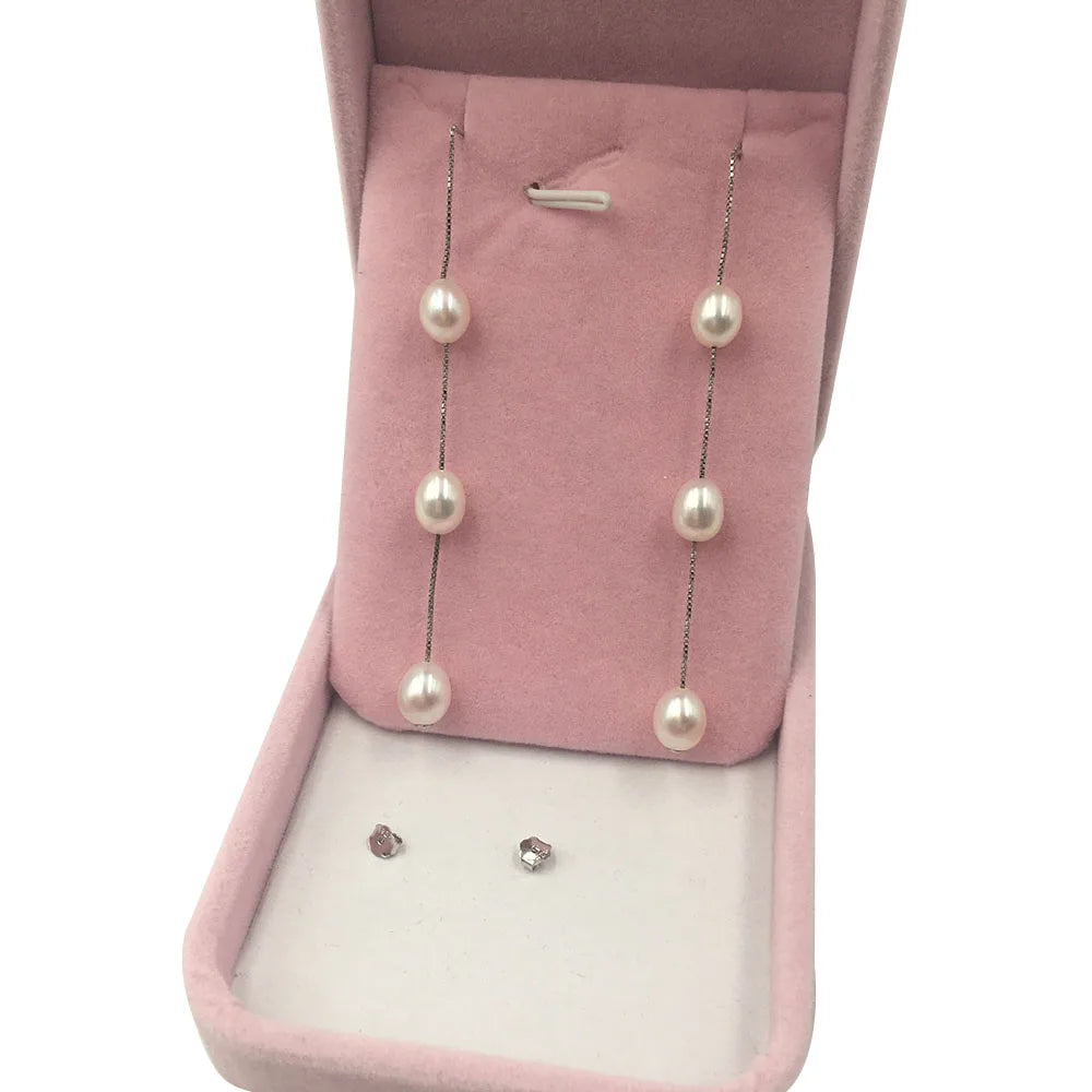 Nature Freshwater Pearl  Earring  Fashion Newest Design 925 Sterling Silver Thread Earrings for Wedding 6-7mm Pearl