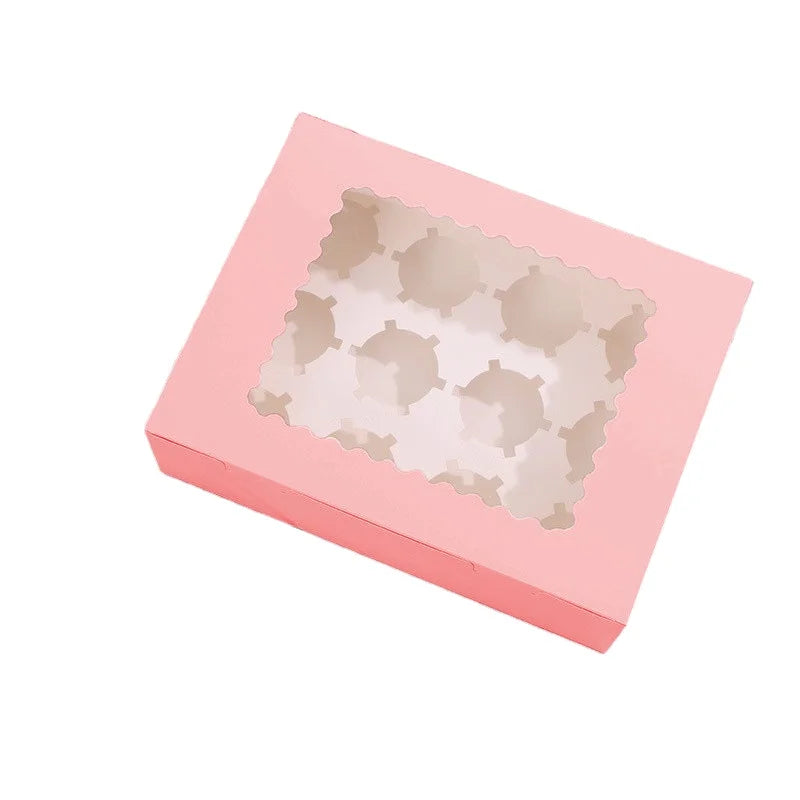 2 Holes Cupcake Boxes Muffin Cup Cake Baking Transparent Kraft Paper Clear Window Pink Cupcake Box and Packaging