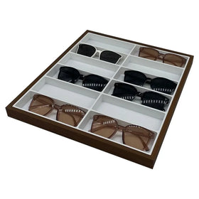 Dark Walnut Veneer Wood 12 Slot Eyewear Sunglasses Spectacles Organizer Display Tray