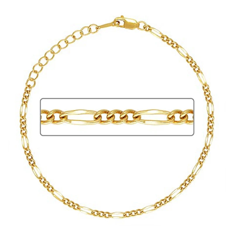 Dainty Girls Women 2.4mm Figaro Link Chain Bracelet 14K Gold Filled Jewelry Findings
