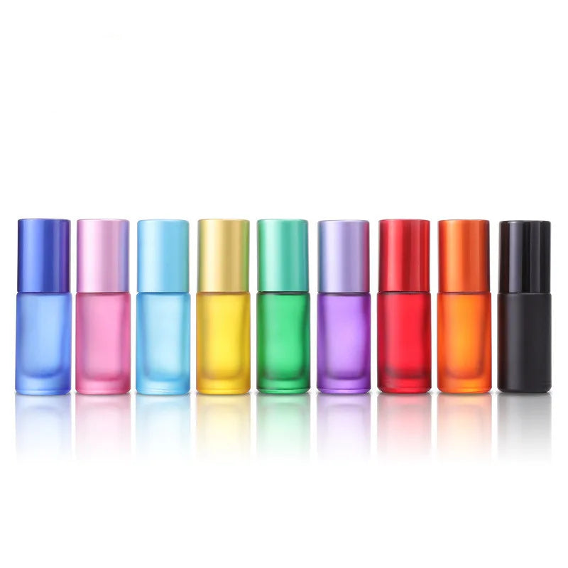 Wholesale 4ml 5ml 8ml 10ml Frosted Clear Amber Blue Glass Roll-on Bottles with Metal Roller for Ball Essential Oil Perfume