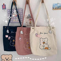 Embroidery Cute Bear Corduroy Shopping Tote Bags with Custom Printed logo Woman's Shoulder Bag