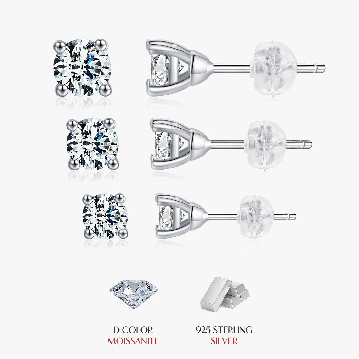 925 Sterling Silver Sparkling Earrings for Women Wedding Jewelry Moissanite 1CT 2CT D Color VVS1 EX Luxury Stud Earrings
