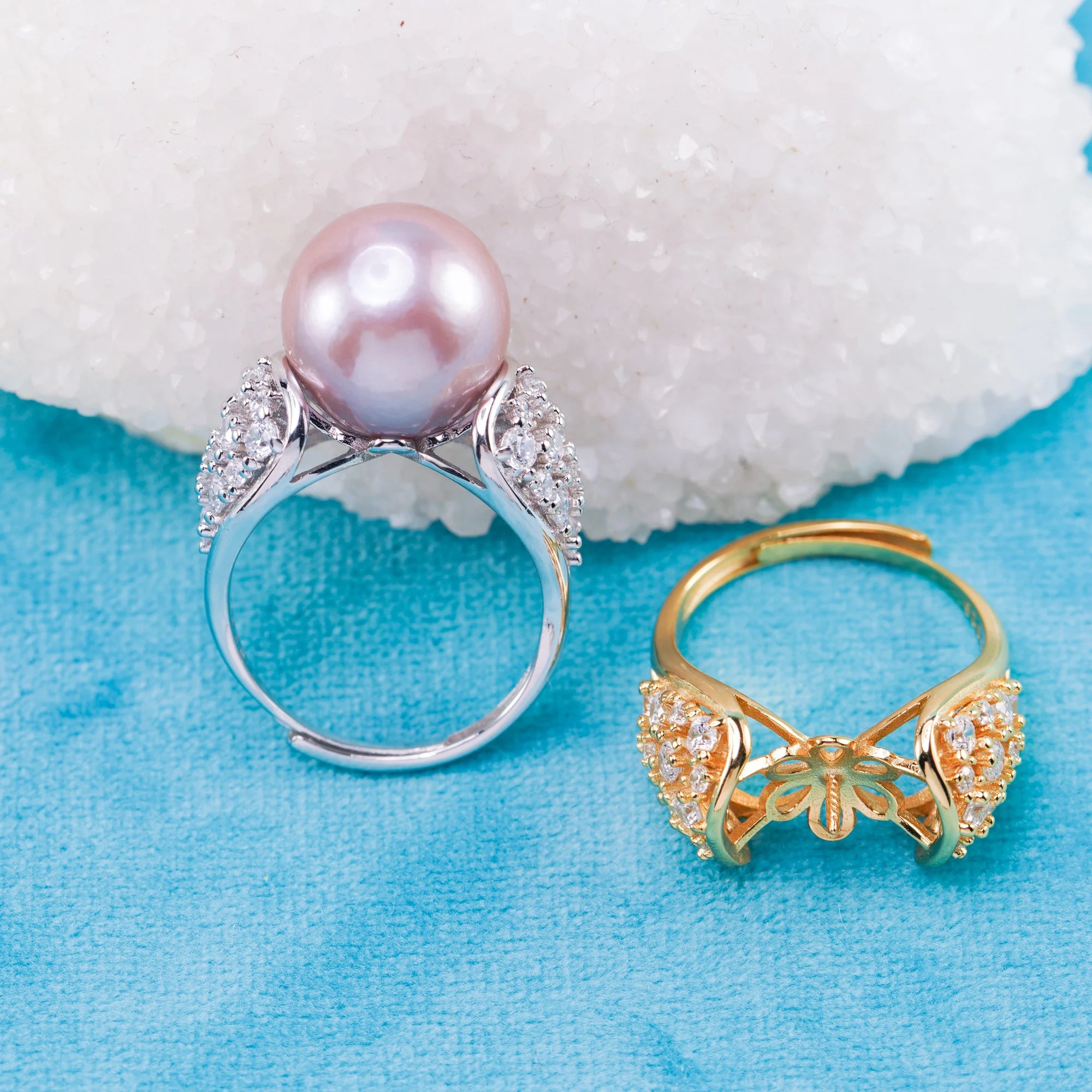 Re010995 DIY 9-11mm Natural Freshwater Pearl Ring Accessory 925 Sterling Silver Adjustable Size Engagement Ring for Women