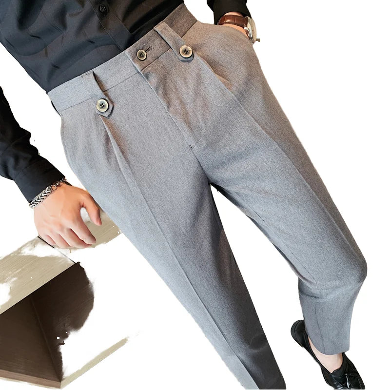 2025 New Wear Formal Men's British Slim Straight Breathable Quick Dry Polyester/Cotton Summer Dress Pants