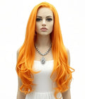 European American Orange Long Curly Wig Heat Resistant Synthetic Fiber Lace Front Factory Direct Sales for Women Natural Shine