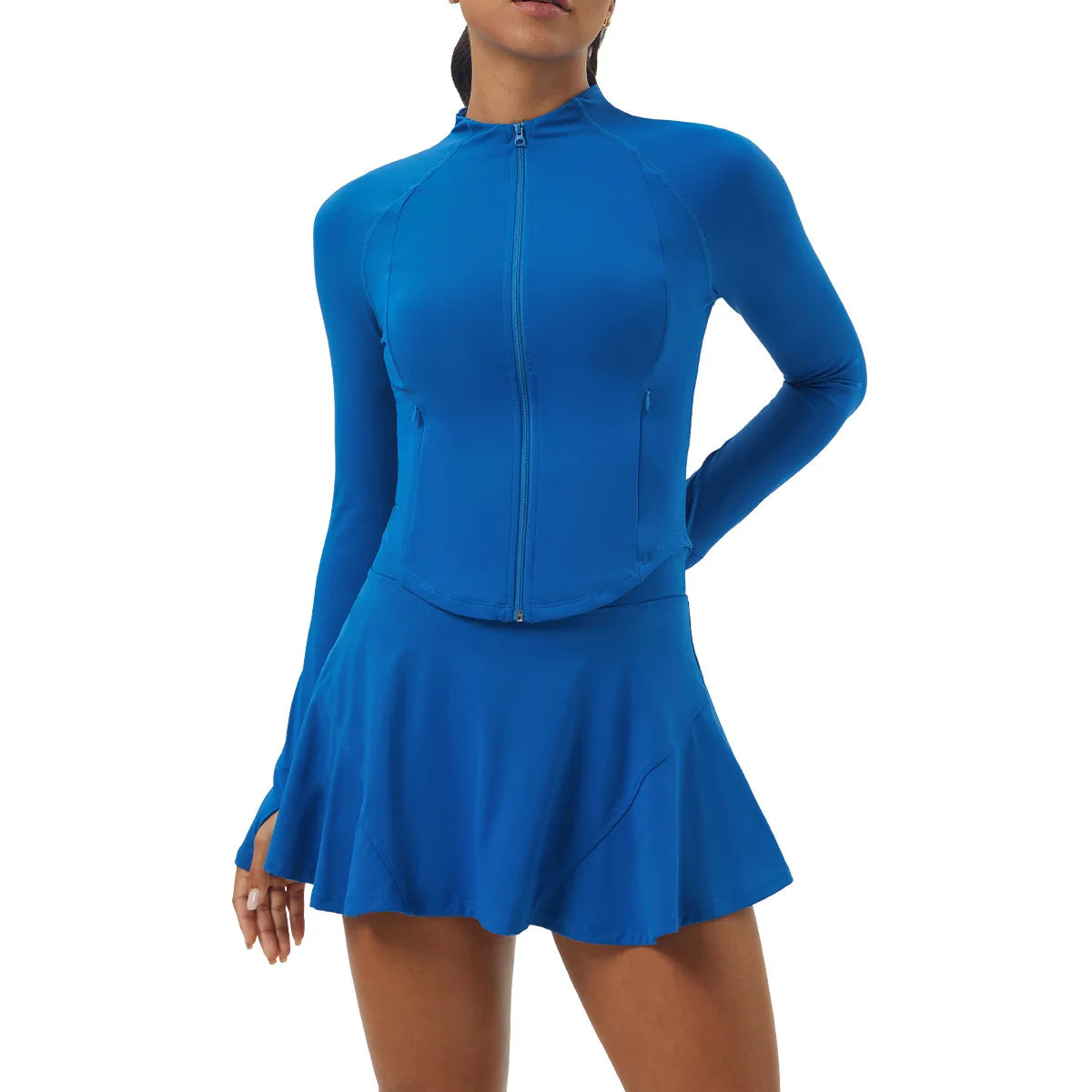 2025 New Sports Tennis Skirt Suit Women's Stand Collar Zipper Jacket Yoga Clothes High Elastic Casual Short Skirt Two-piece Set