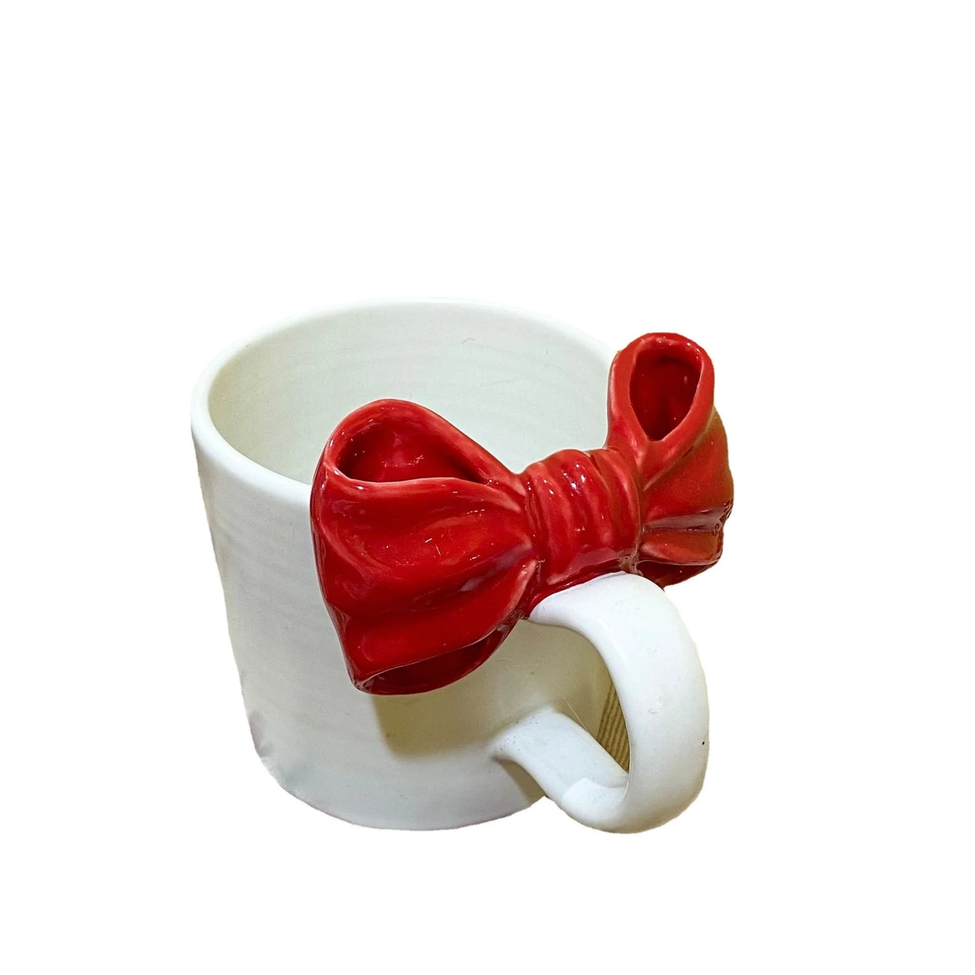 Ins Style Nordic Unique Unusual Custom Hand Painted Girl Ceramic Coffee Tea Cup Mugs with Bow Tie Handle