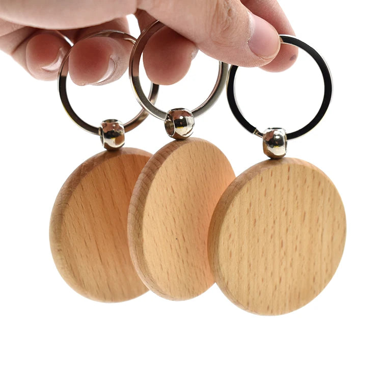 Customizable LOGO Wooden Large Size Round Blank Keyrings Promotional Gifts Key Chain Holder With Engraved