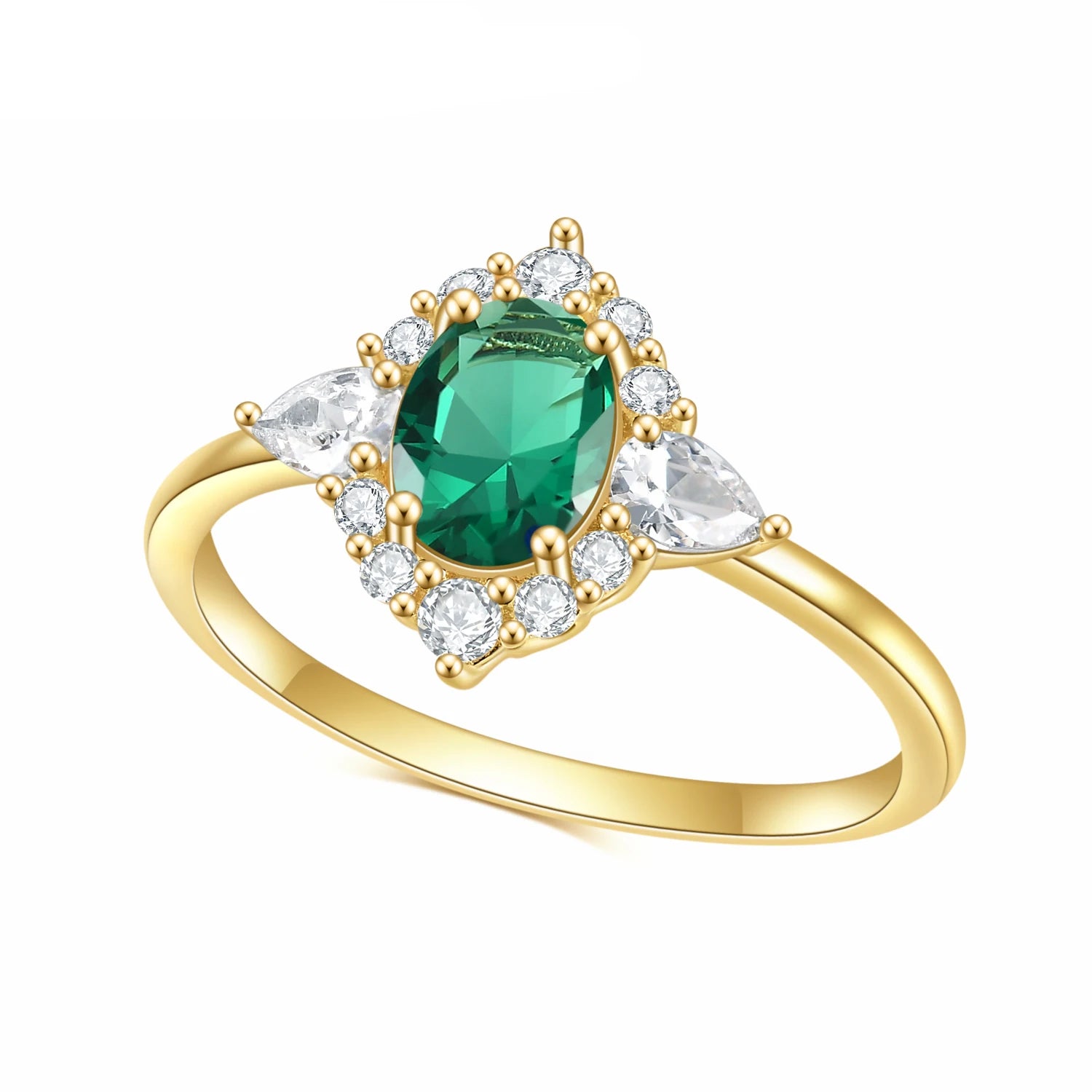 OL0903 Abiding Fine Women Jewelry Wholesale 925 Sterling Silver 14K Gold Plated 5x7 Oval Lab Green Emerald Ring for Engagement