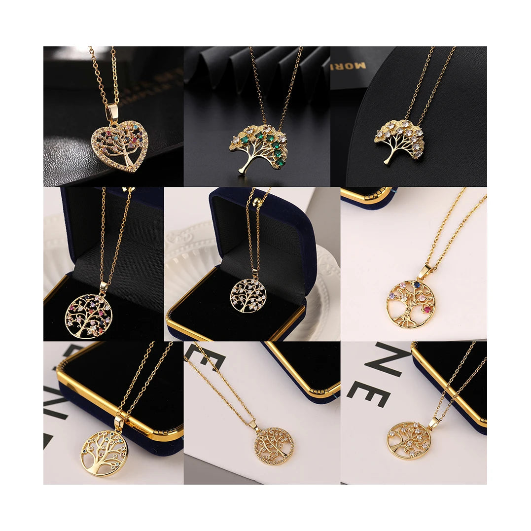 BOXUAN Copper Zirconium Pendant Tree of Life Pendant Cubic Zircon Necklace New Design 2024 for Women