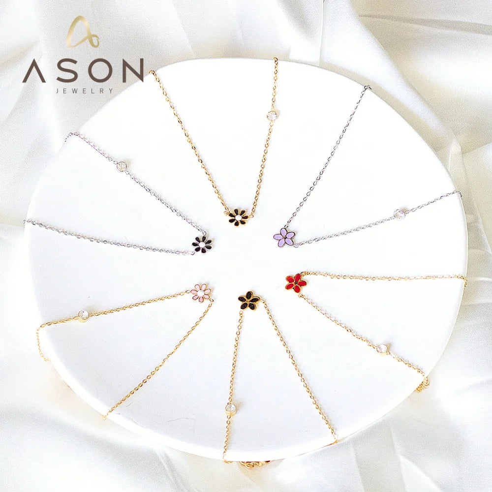 Ason Jewelry Wholesale Women Bijoux En Acier Inoxydable Necklace Minimal Flower Charm Necklace for Little Girls