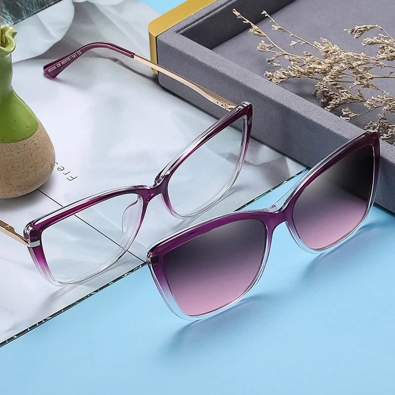 2 in 1 New Style Magnetic Polarizing Sunglasses Clip Set Mirror Fashionable Two-color Anti-blue Spectacle Frame 95335