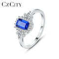 CZCITY Flower Dark Blue Gemstone Jewelry Gift Engagement for Women Girl Friend S925 Sterling Silver Ring