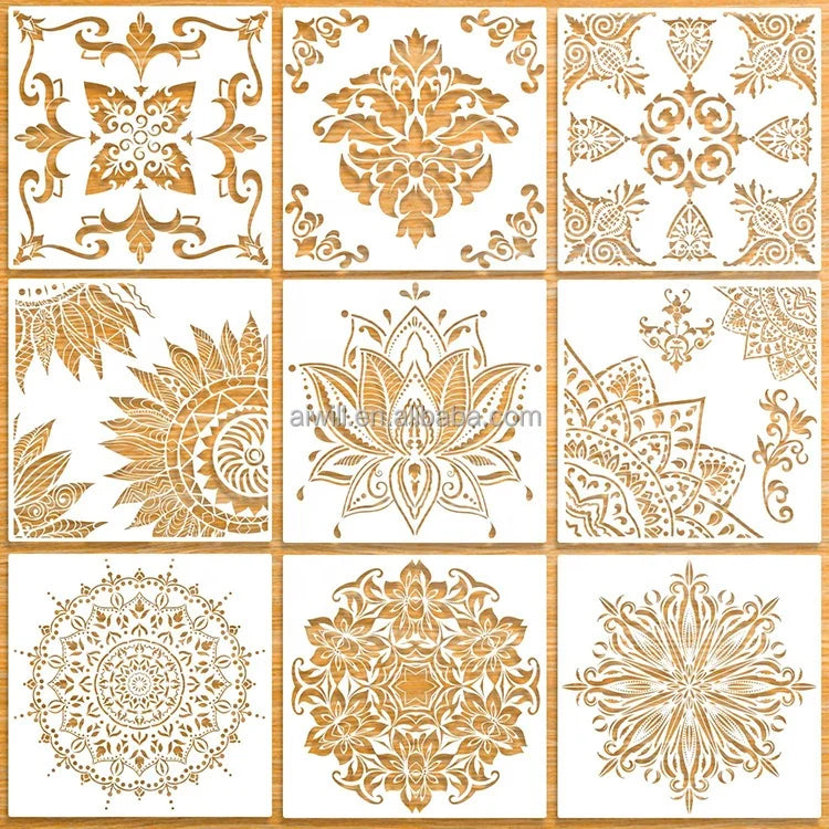 12*12 Inch PET Mandala Decorative Drawing Stencils Set Large Customized Plastic Stencils for Wall Painting