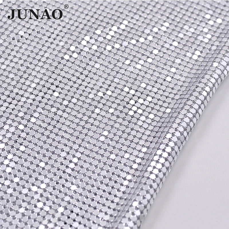JUNAO Factory Directly Sale 45*120cm Sil Ver Color Crystal Mesh Sheet Glitter Rhinestone Mesh Fabric for Clothes