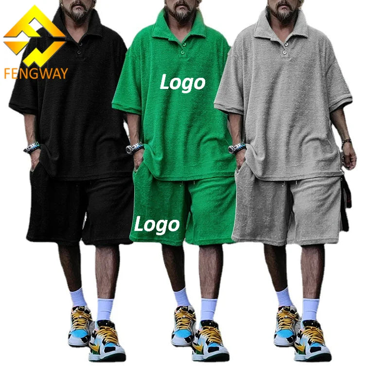 Fengway Custom Breathable Summer Polyester Two-Piece Men's Casual Suit Set with Short Sleeve Polo Shirt