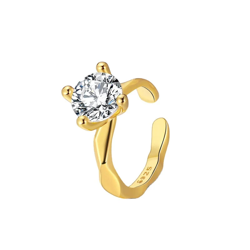 RINNTIN CL04 1PCS Clip on Earrings Non Pierced 925 Sterling Silver Ear Clip Cubic Zirconia Gold Plated Earrings Women